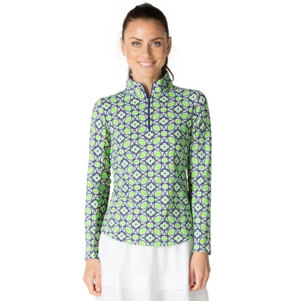 IBKUL Sean Long Sleeve Zip Mock Neck Shirt Kelly/N
